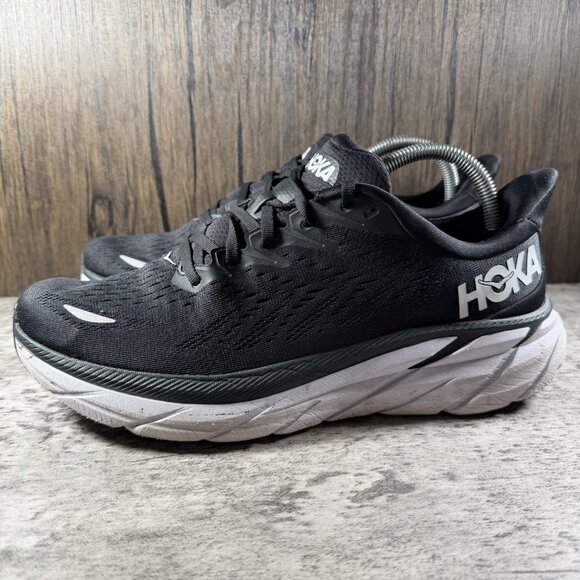 Hoka One One Clifton 8 Womens 10.5B Black/White Athletic Running Sneakers Shoes - Picture 4 of 10